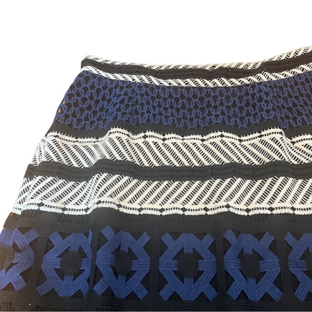 Sea NY Used Crochet Stripe Pencil Skirt Black White Blue Green Scalloped Sz 6 - Picture 7 of 8